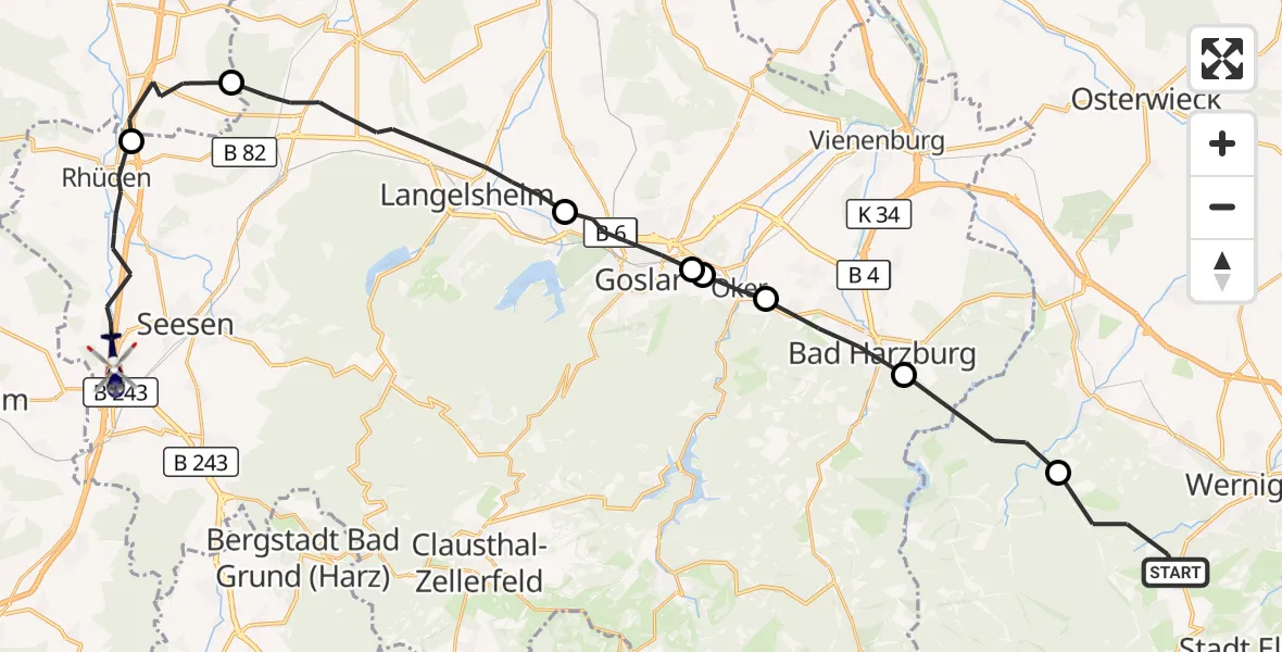 Flugroute Polizeihubschrauber Wernigerode - Seesen, 18 August 2026, 07:59