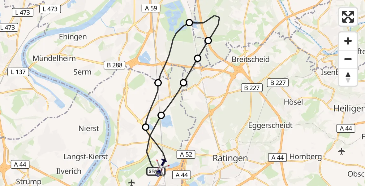 Flugroute Polizeihubschrauber Düsseldorf Flughafen - Düsseldorf Flughafen, 18 August 2026, 08:00