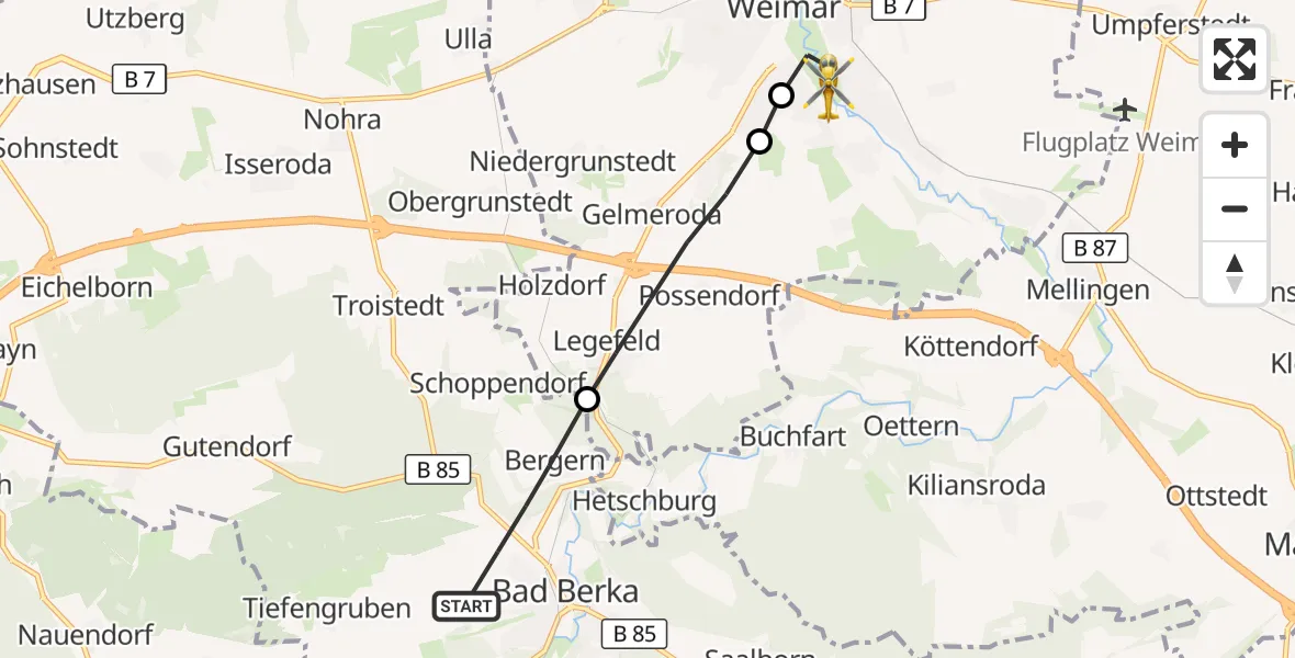 Flugroute Ambulanzhubschrauber Bad Berka - Weimar, 18 August 2026, 08:04