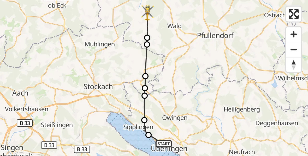 Flugroute Rettungshubschrauber Überlingen - Sauldorf, 18 August 2026, 08:06