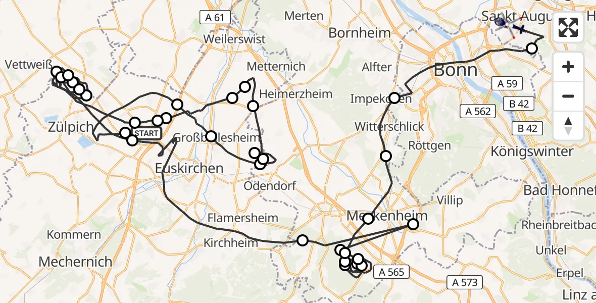 Flugroute Polizeihubschrauber Euskirchen - Bonn-Hangelar Flugplatz, 18 August 2026, 08:07