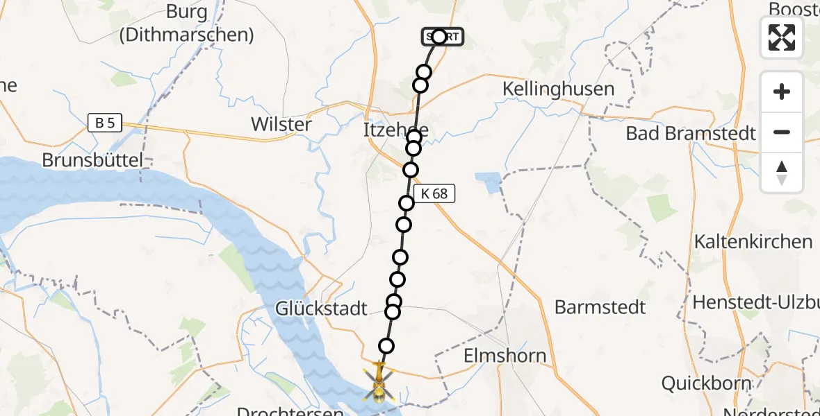 Flugroute Rettungshubschrauber Itzehoe Hungriger Wolf Flugplatz - Kollmar, 18 August 2026, 08:15