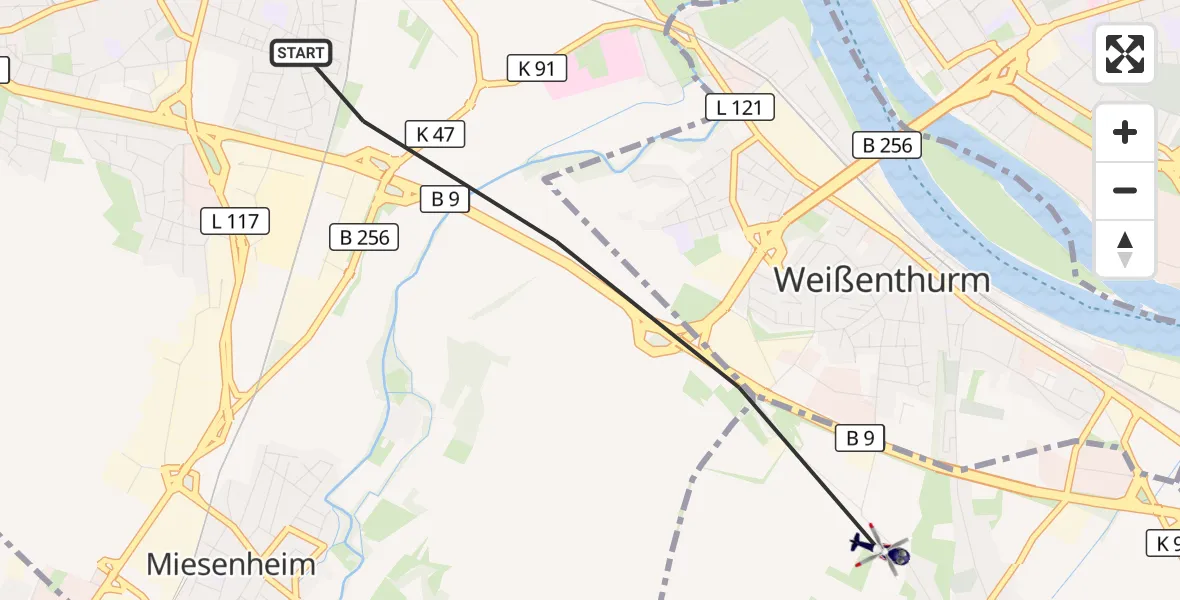 Flugroute Polizeihubschrauber Andernach - Kettig, 18 August 2026, 08:17