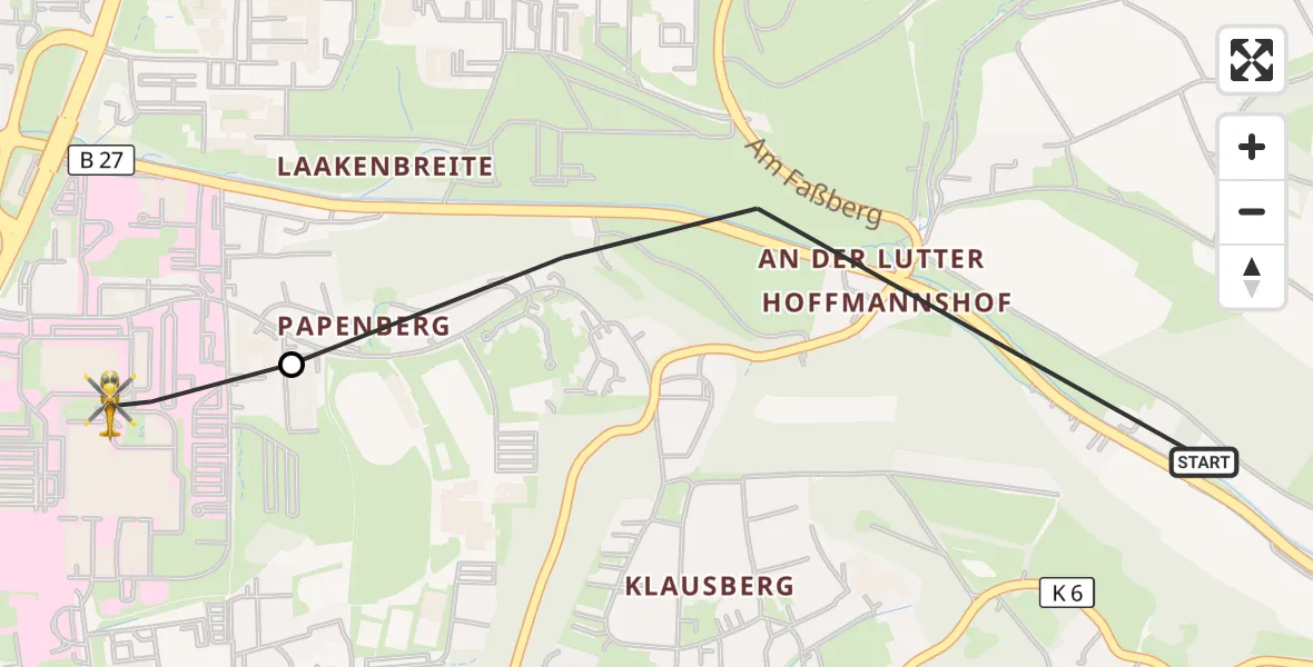 Flugroute Rettungshubschrauber Göttingen - Göttingen University Clinic Hubschrauberlandeplatz, 18 August 2026, 08:18