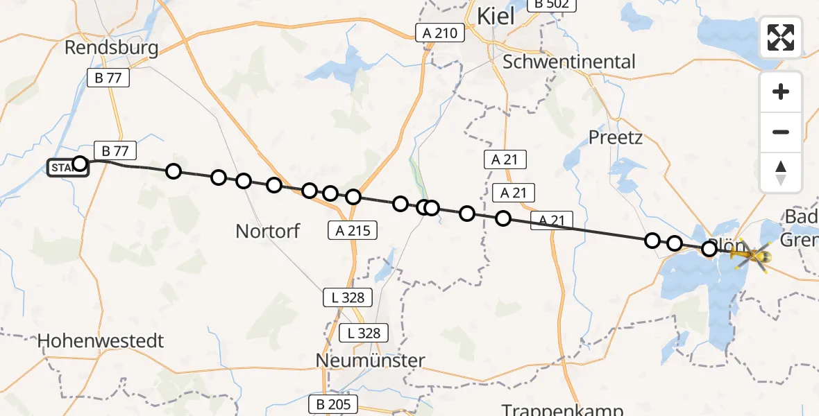 Flugroute Ambulanzhubschrauber Hörsten - Plön, 18 August 2026, 08:20