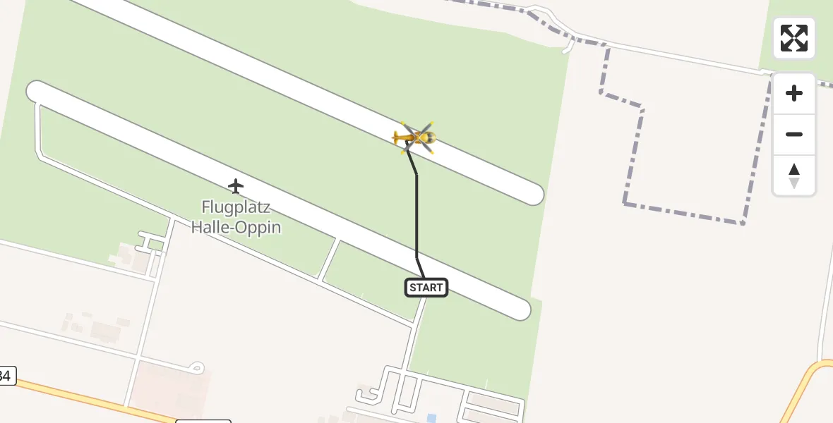 Flugroute Rettungshubschrauber Halle-Oppin Flugplatz - Halle-Oppin Flugplatz, 18 August 2026, 08:24