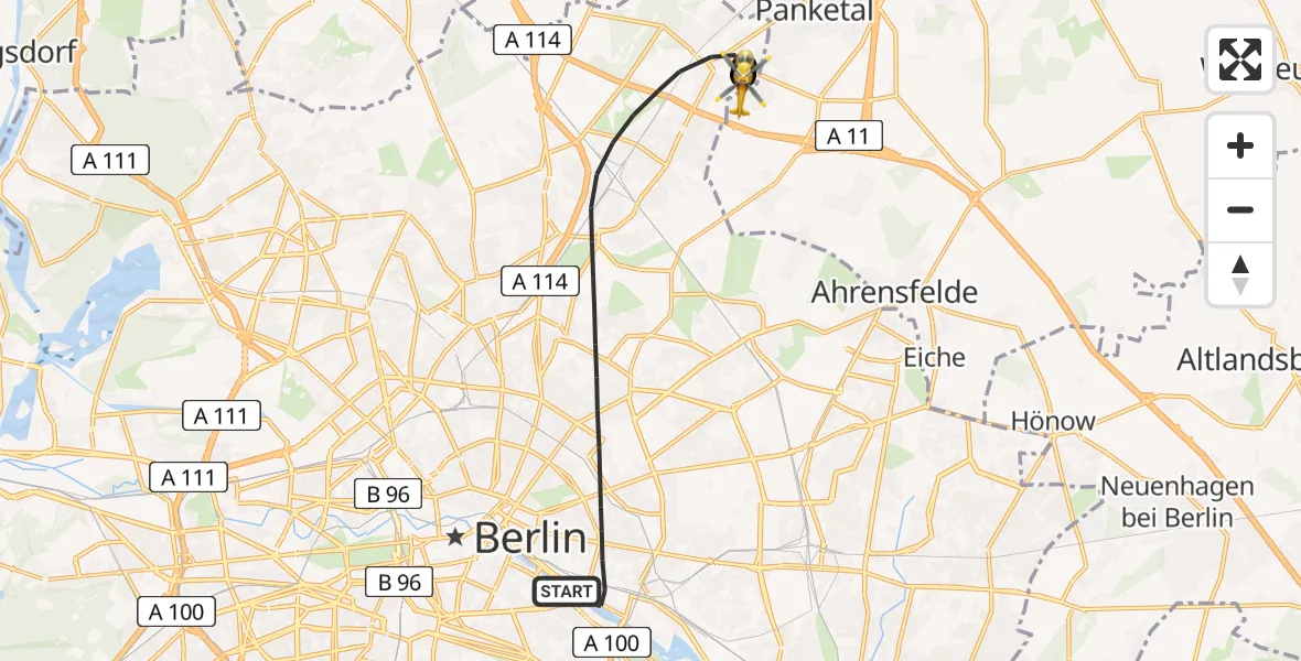Flugroute Rettungshubschrauber Berlin - Helios Clinic Berlin-Buch, 18 August 2026, 08:33