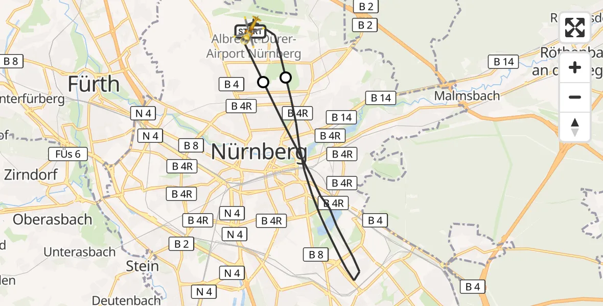 Flugroute Ambulanzhubschrauber Flughafen Nuremberg - Flughafen Nuremberg, 18 August 2026, 08:42