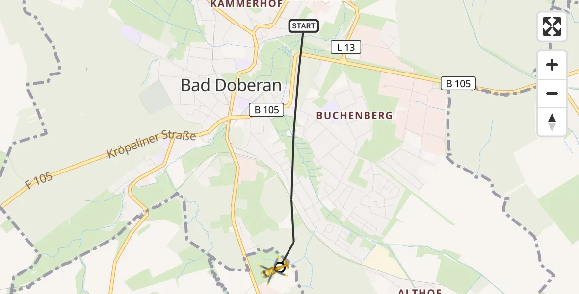 Flugroute Ambulanzhubschrauber Bad Doberan - Hohenfelde, 18 August 2026, 08:46