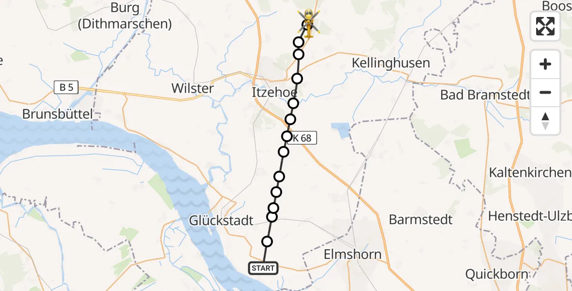 Flugroute Rettungshubschrauber Kollmar - Itzehoe Hungriger Wolf Flugplatz, 18 August 2026, 08:46