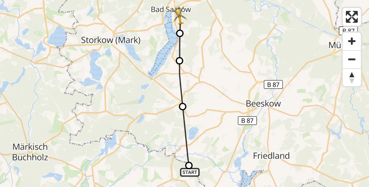 Flugroute Rettungshubschrauber Märkische Heide - Bad Saarow, 18 August 2026, 09:03