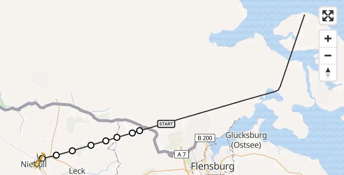 Flugroute Ambulanzhubschrauber Kruså-Padborg Airfield - Niebüll, 18 August 2026, 09:05
