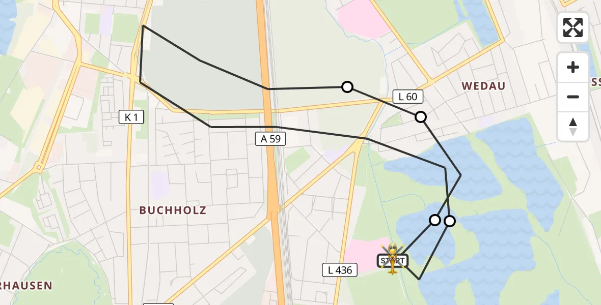 Flugroute Rettungshubschrauber Duisburg Air Rescue Hubschrauberlandeplatz (Christoph 9) - Duisburg Air Rescue Hubschrauberlandeplatz (Christoph 9), 18 August 2026, 09:10