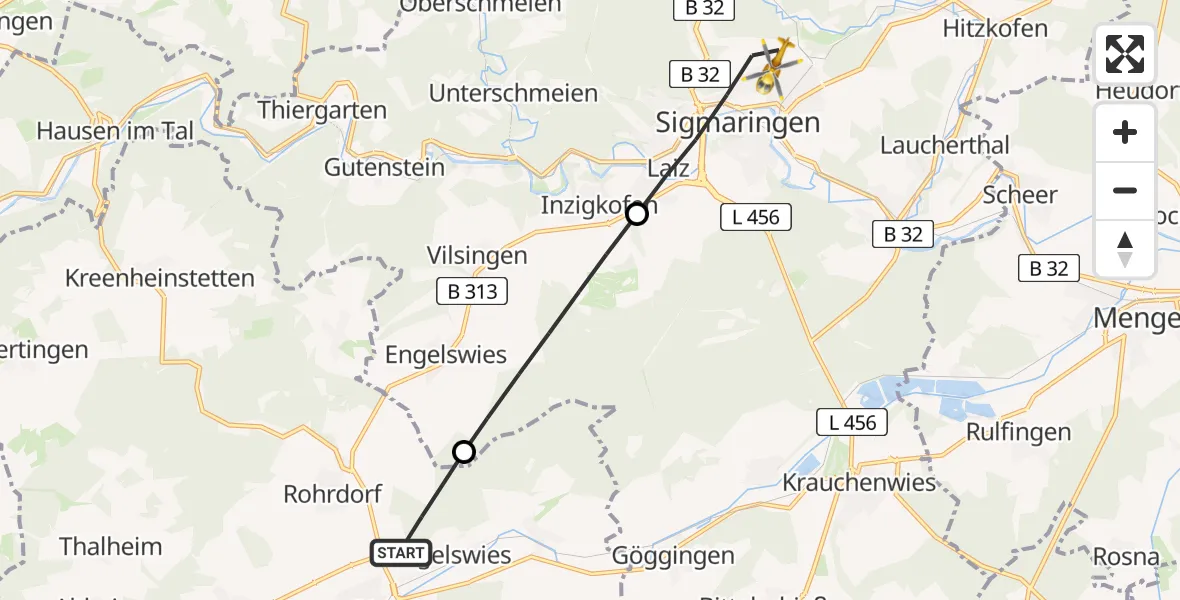 Flugroute Rettungshubschrauber Meßkirch - Sigmaringen, 18 August 2026, 09:11