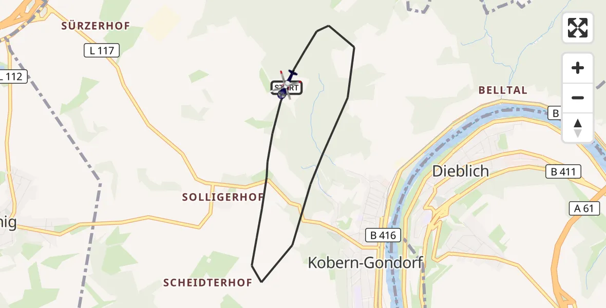 Flugroute Polizeihubschrauber Kobern-Gondorf - Kobern-Gondorf, 18 August 2026, 09:16