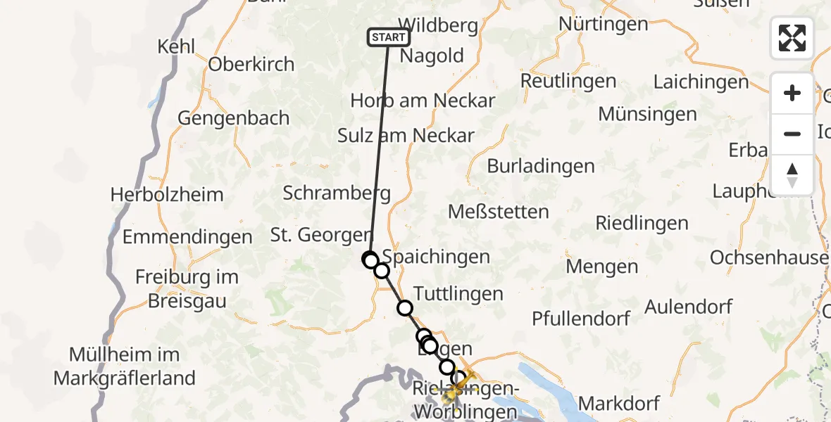 Flugroute Ambulanzhubschrauber Altensteig - Singen (Hohentwiel), 18 August 2026, 09:16