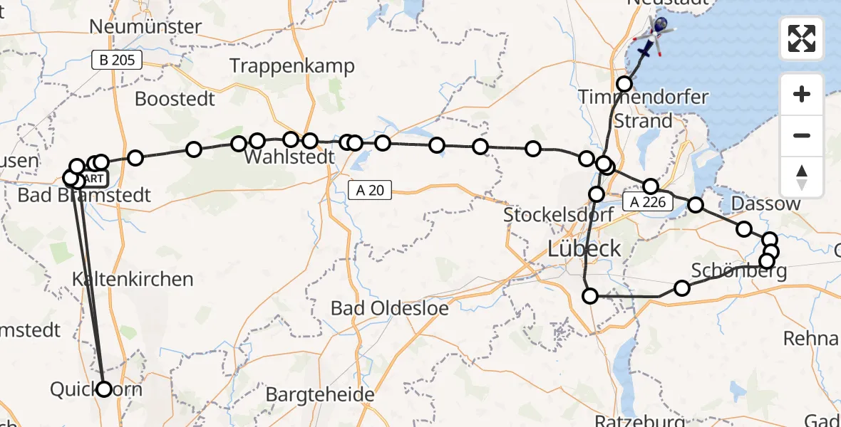 Flugroute Polizeihubschrauber Fuhlendorf - Scharbeutz, 18 August 2026, 09:19