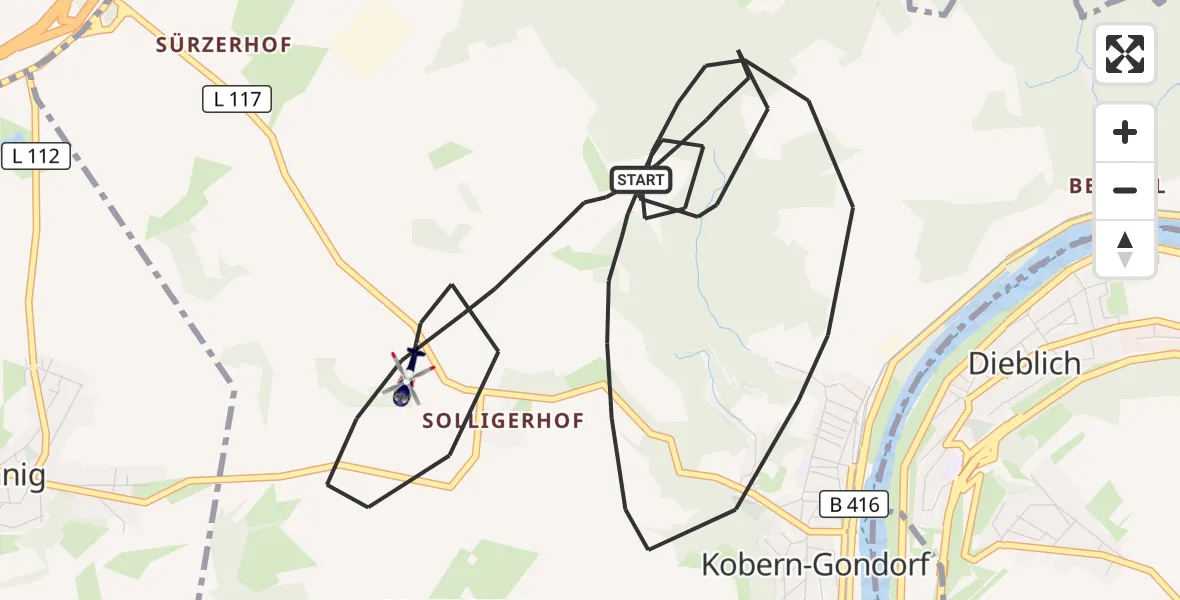 Flugroute Polizeihubschrauber Kobern-Gondorf - Kobern-Gondorf, 18 August 2026, 09:21