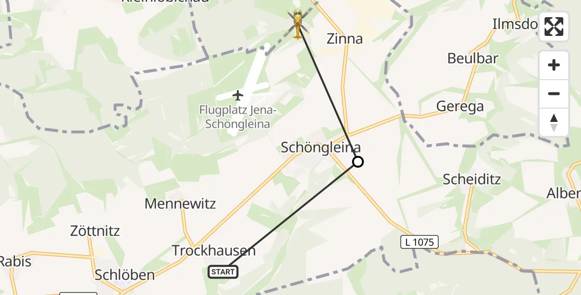 Flugroute Rettungshubschrauber Schlöben - Bürgel, 18 August 2026, 09:22