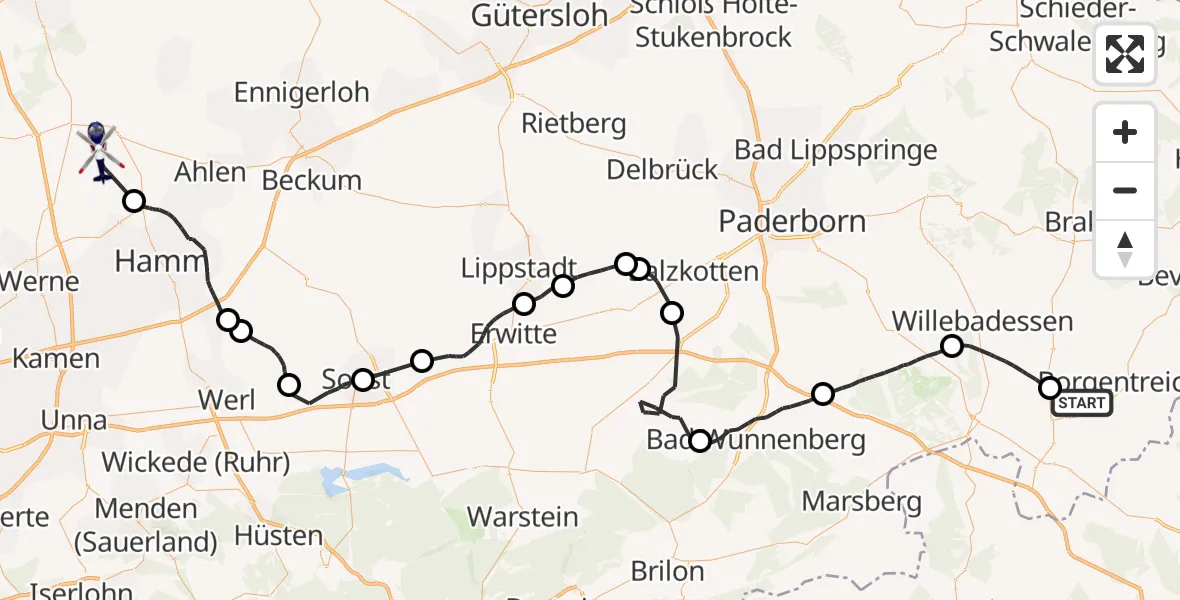 Flugroute Polizeihubschrauber Borgentreich - Drensteinfurt, 18 August 2026, 09:33
