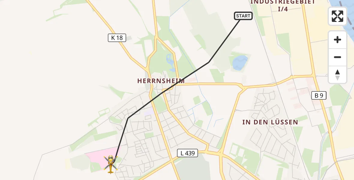 Flugroute Rettungshubschrauber Worms - Worms, 18 August 2026, 09:44