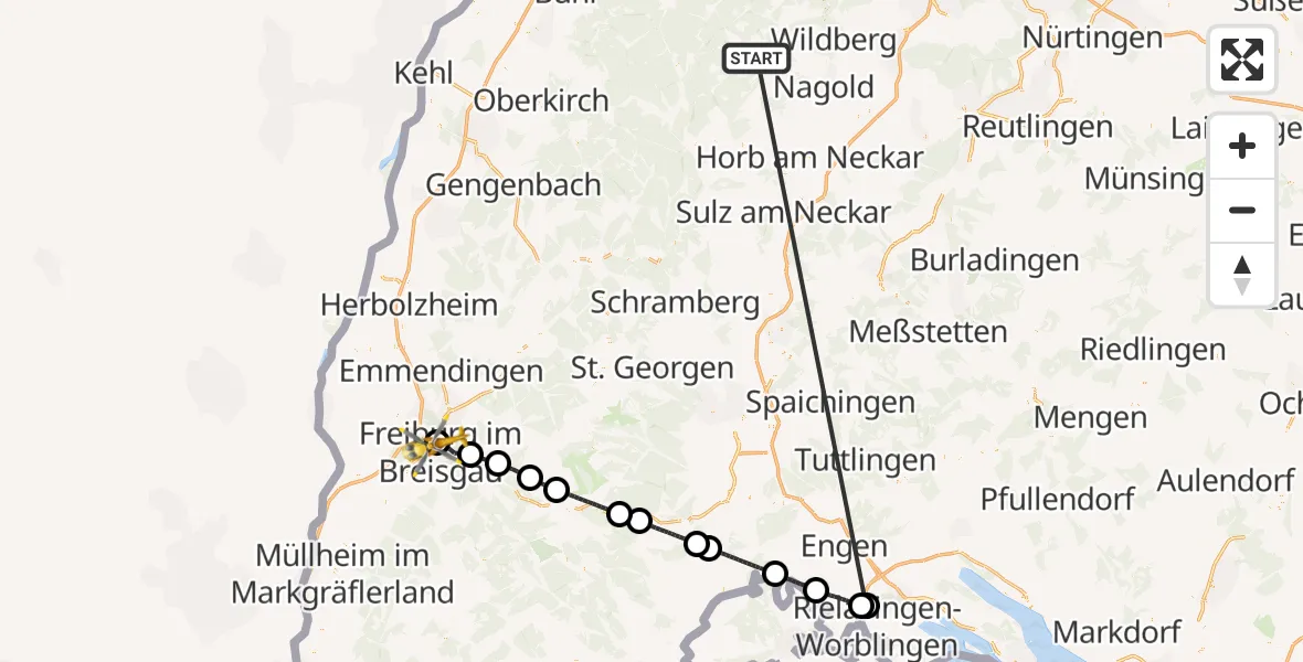 Flugroute Ambulanzhubschrauber Altensteig - Freiburg University Hospital Heliport 1, 18 August 2026, 10:00