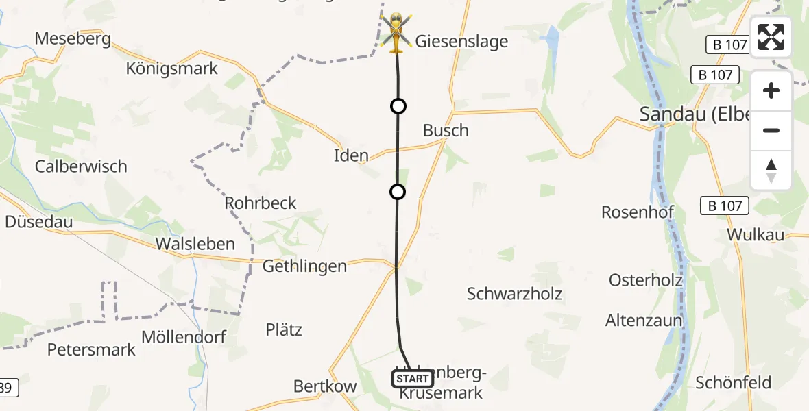 Flugroute Rettungshubschrauber Hohenberg-Krusemark - Werben (Elbe), 18 August 2026, 10:03