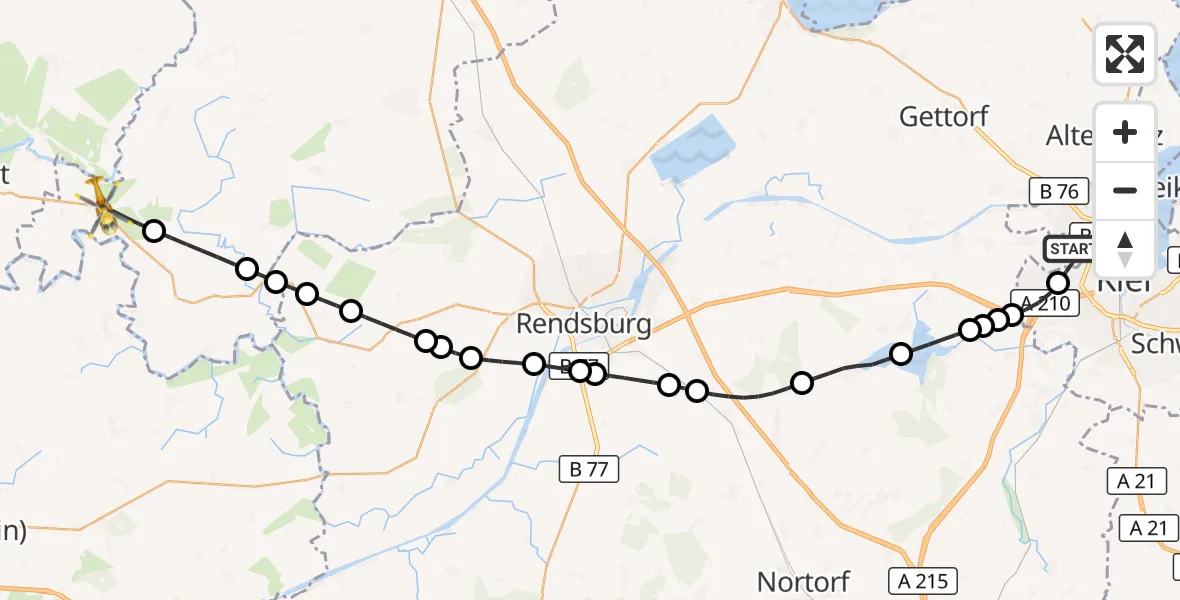 Flugroute Ambulanzhubschrauber Kronshagen - Stapel, 18 August 2026, 10:05