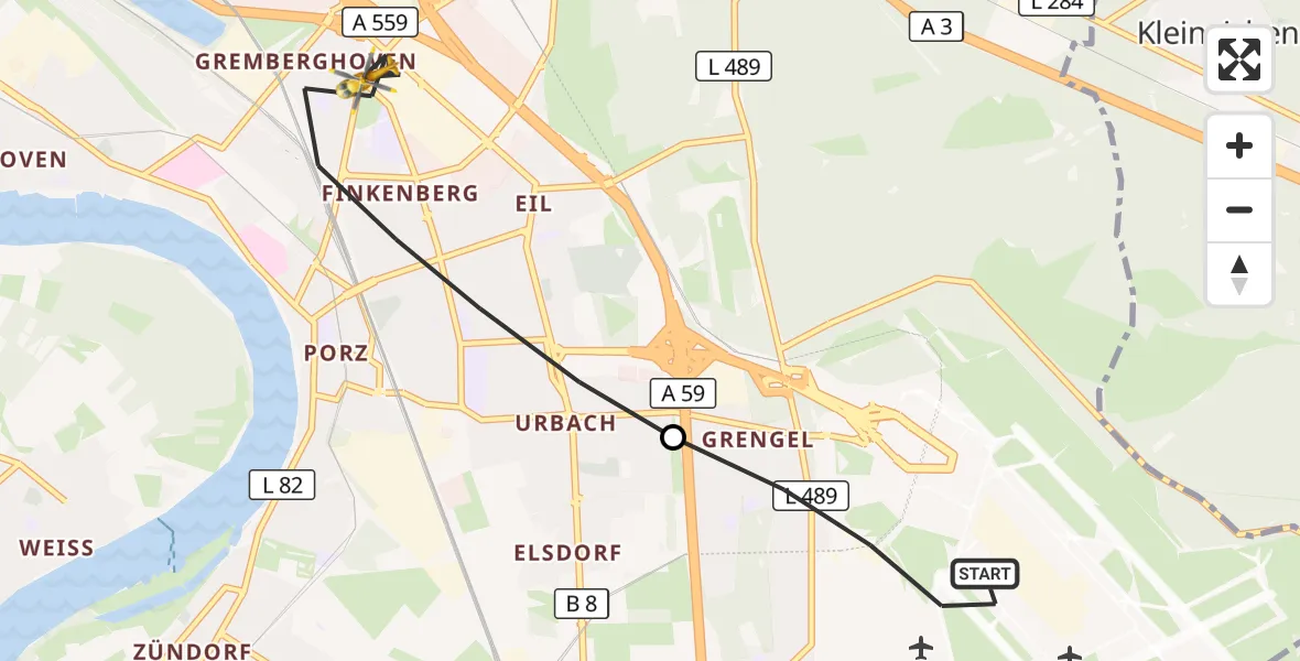 Flugroute Rettungshubschrauber Köln Bonn Flughafen - Köln, 18 August 2026, 10:05