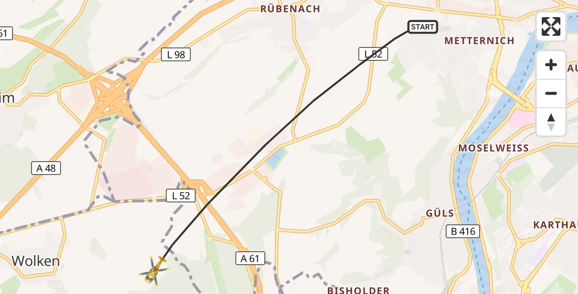 Flugroute Rettungshubschrauber Koblenz - Kobern-Gondorf, 18 August 2026, 10:13