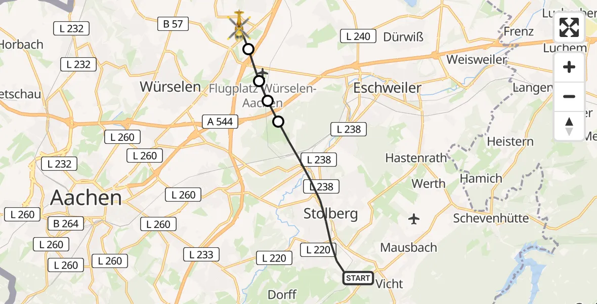 Flugroute Rettungshubschrauber Stolberg (Rhld.) - Würselen, 18 August 2026, 10:18