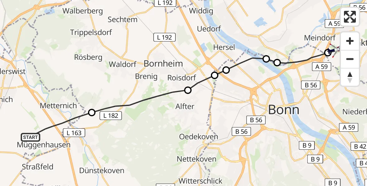 Flugroute Polizeihubschrauber Weilerswist - Sankt Augustin, 18 August 2026, 10:21