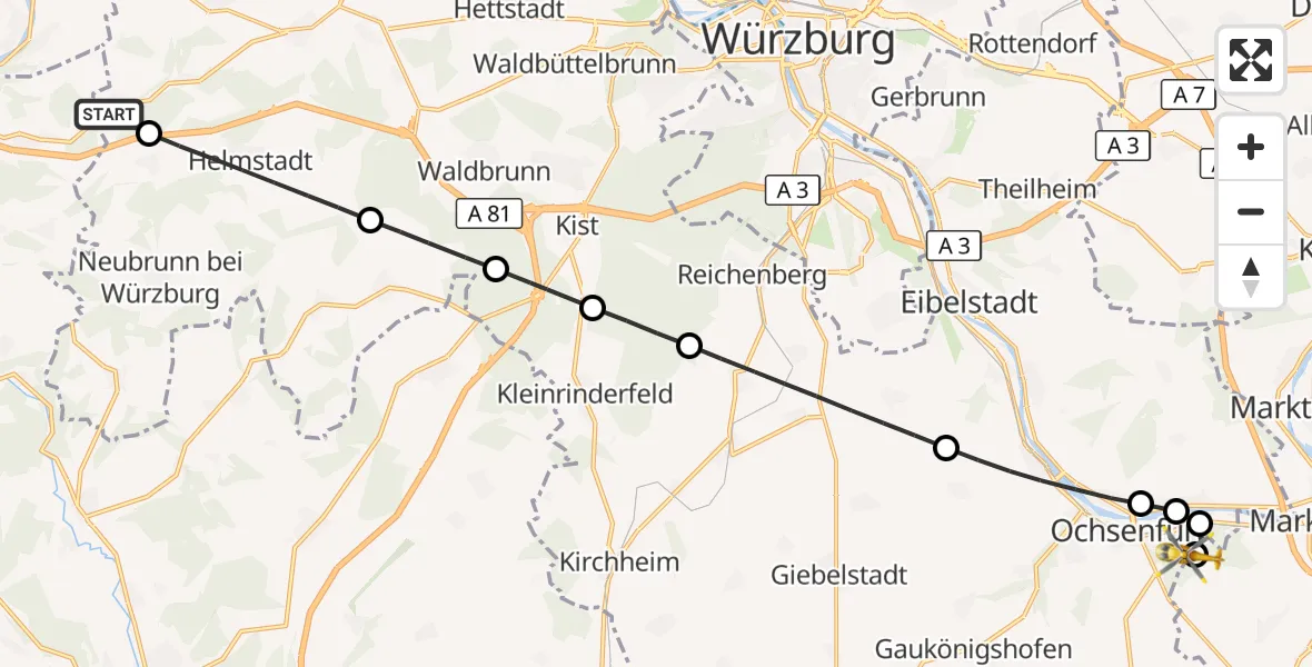 Flugroute Rettungshubschrauber Holzkirchen - Ochsenfurt Hospital Hubschrauberlandeplatz, 18 August 2026, 10:22