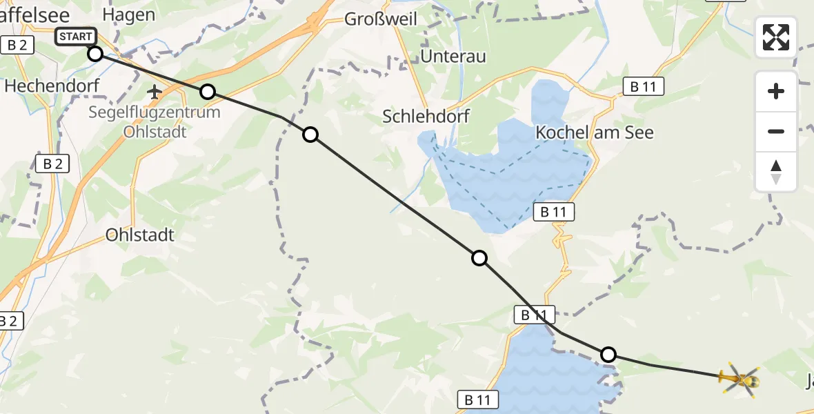 Flugroute Rettungshubschrauber Murnau Accident Hospital - Jachenau, 18 August 2026, 10:26