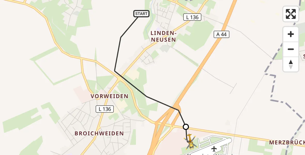 Flugroute Rettungshubschrauber Würselen - Aachen-Merzbrück Flughafen, 18 August 2026, 10:32