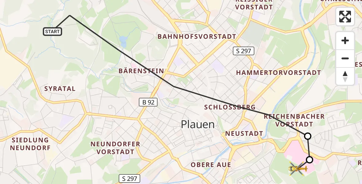 Flugroute Rettungshubschrauber Plauen - Helios Clinic Plauen, 18 August 2026, 10:34