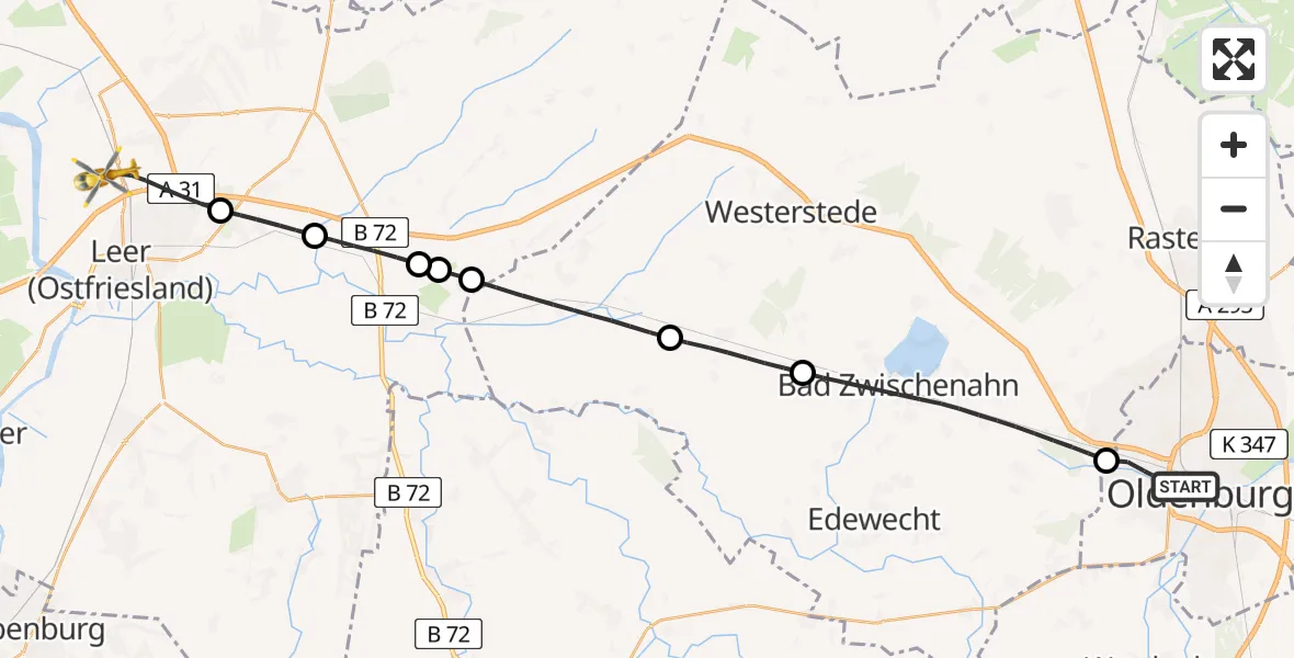 Flugroute Ambulanzhubschrauber Oldenburg (Oldb) - Flugplatz Leer-Papenburg, 18 August 2026, 10:49