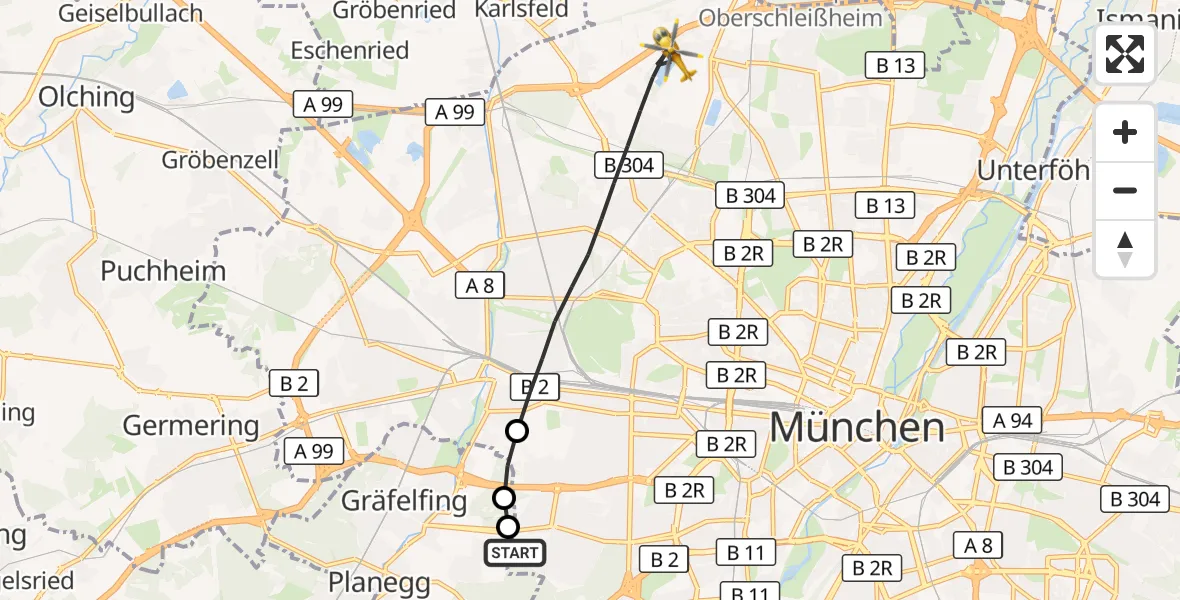 Flugroute Rettungshubschrauber DRF Air Rescue München Hubschrauberlandeplatz - München, 18 August 2026, 10:53