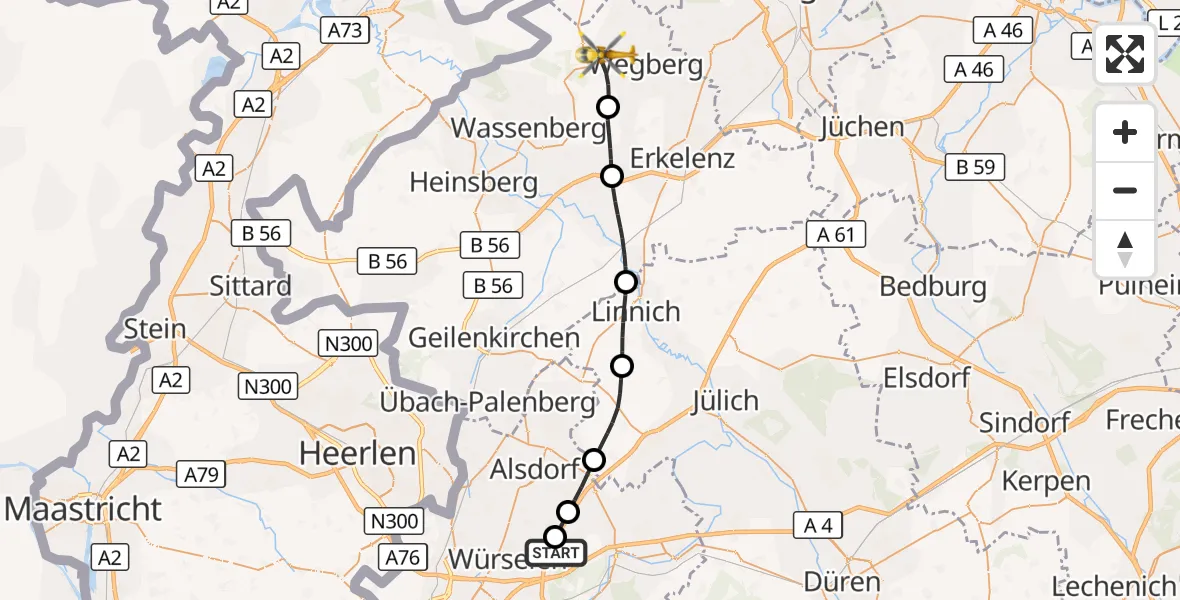 Flugroute Rettungshubschrauber Aachen-Merzbrück Flughafen - Wegberg, 18 August 2026, 10:59
