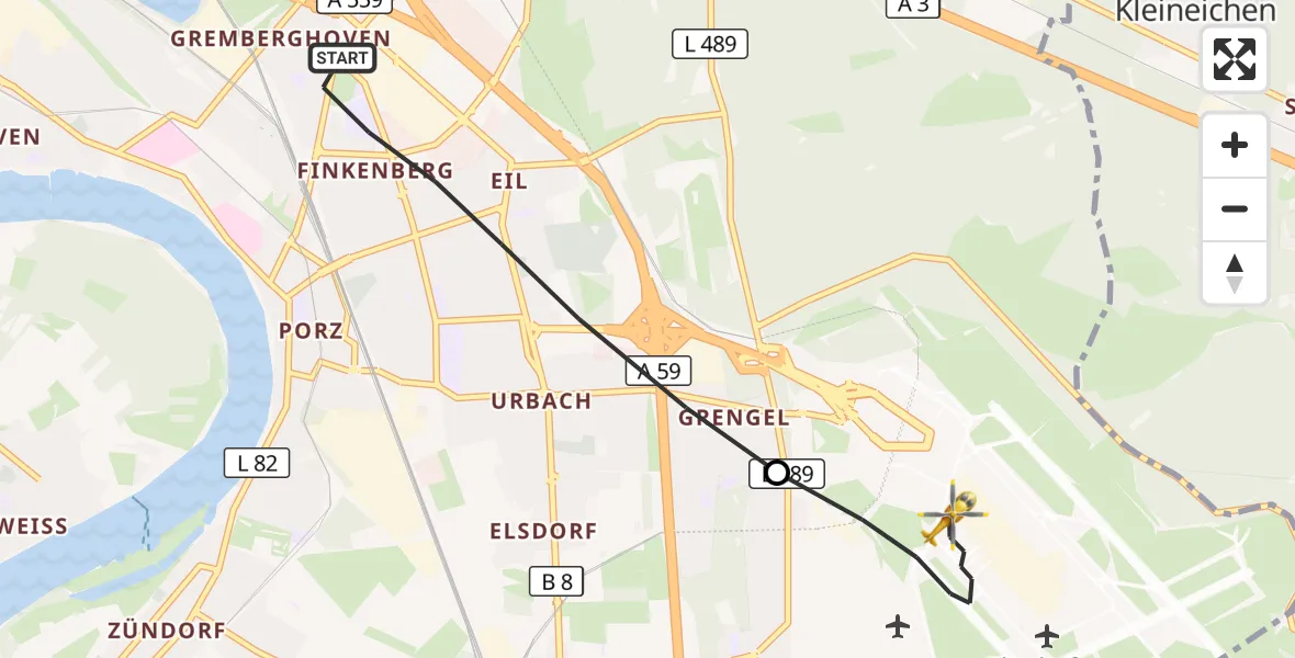 Flugroute Rettungshubschrauber Köln - Köln Bonn Flughafen, 18 August 2026, 10:59