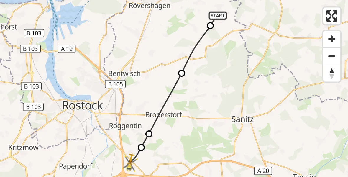 Flugroute Ambulanzhubschrauber Blankenhagen - Dummerstorf, 18 August 2026, 11:13