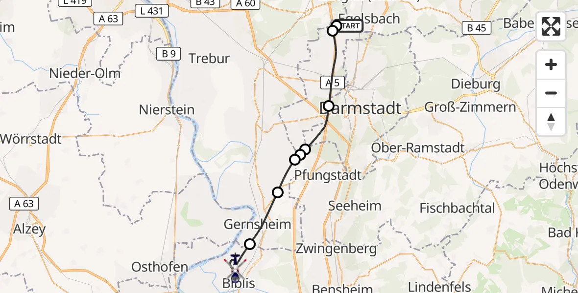 Flugroute Polizeihubschrauber Flughafen Frankfurt-Egelsbach - Groß-Rohrheim, 18 August 2026, 11:14