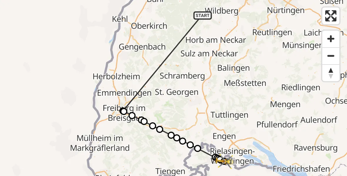 Flugroute Ambulanzhubschrauber Altensteig - Hegau-Jugendwerk Neurological Hospital Hubschrauberlandeplatz, 18 August 2026, 11:18