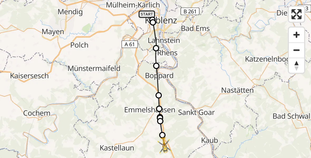 Flugroute Rettungshubschrauber Koblenz - Laudert, 18 August 2026, 11:21