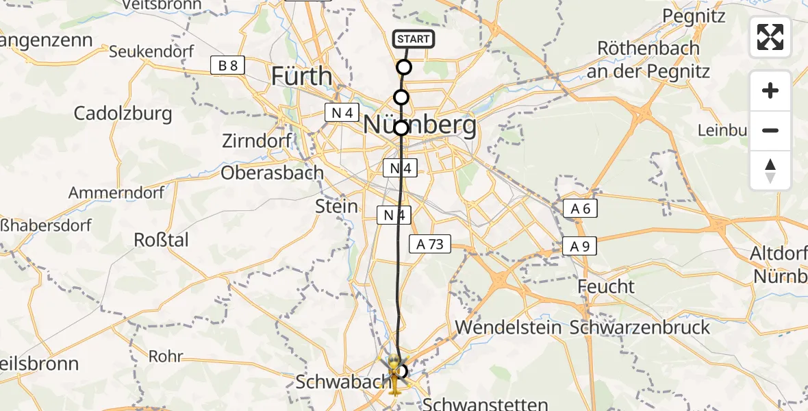 Flugroute Ambulanzhubschrauber Flughafen Nuremberg - Schwabach, 18 August 2026, 11:28