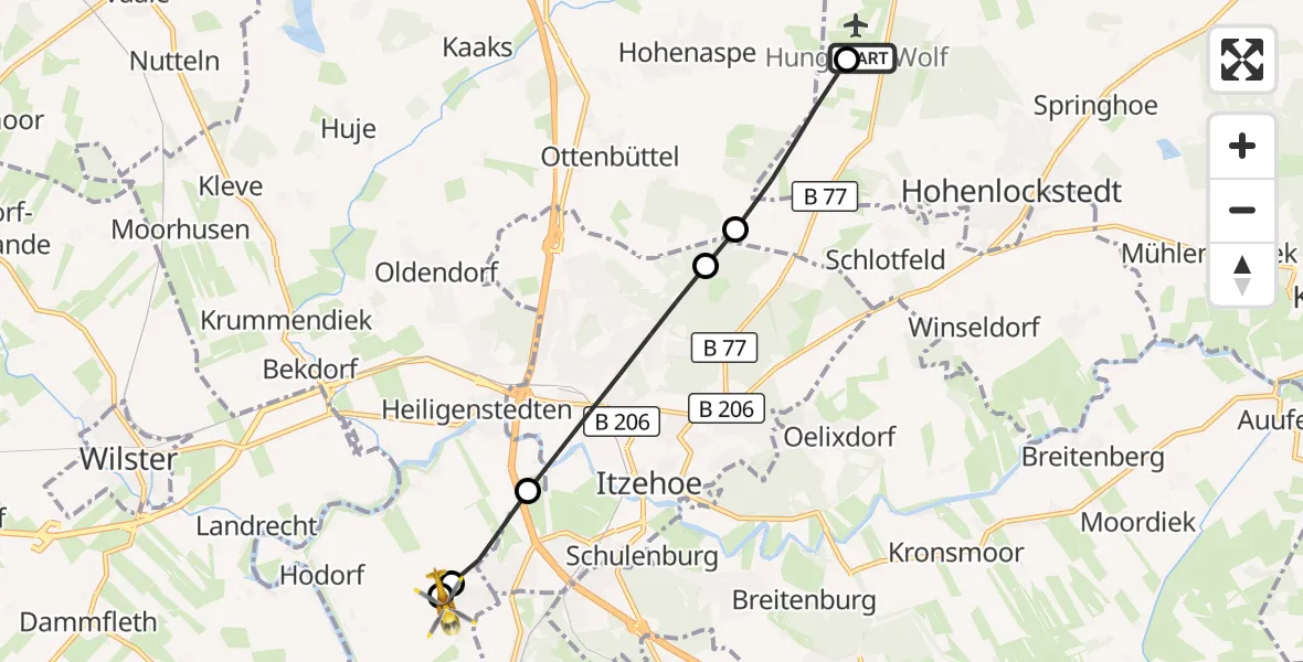 Flugroute Rettungshubschrauber Itzehoe Hungriger Wolf Flugplatz - Hodorf, 18 August 2026, 11:29