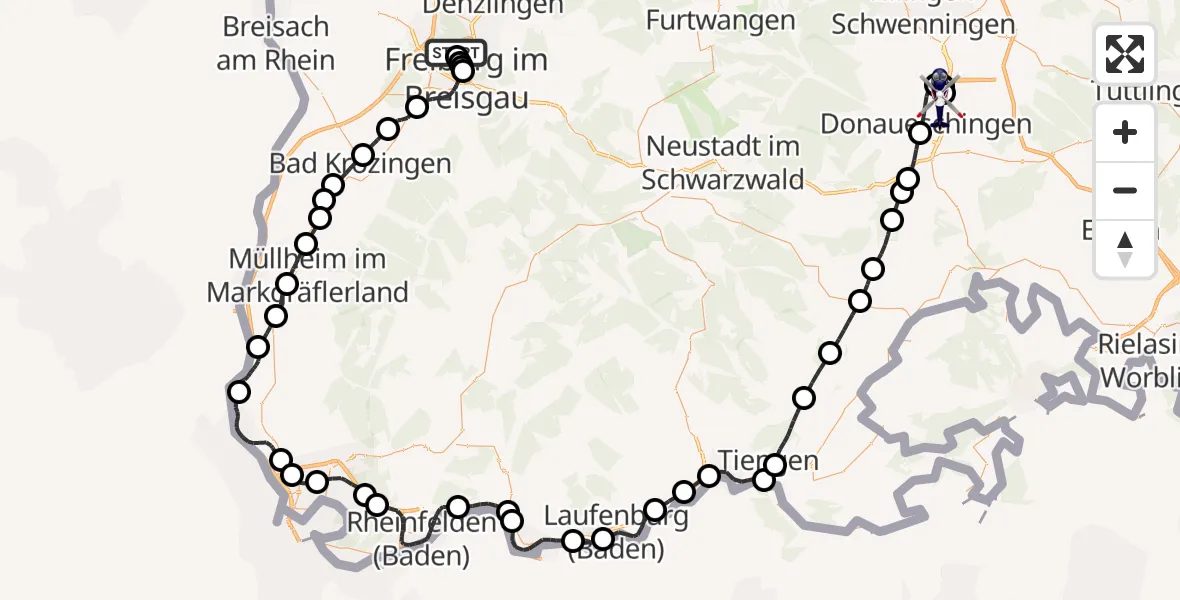 Flugroute Polizeihubschrauber Freiburg im Breisgau Flugplatz - Donaueschingen-Villingen Flugplatz, 18 August 2026, 11:35