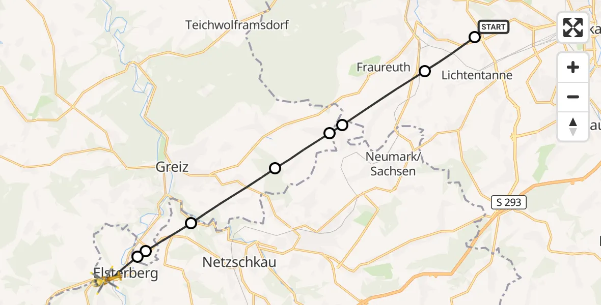Flugroute Rettungshubschrauber ADAC Air Rescue Station Zwickau Hubschrauberlandeplatz - Elsterberg, 18 August 2026, 11:37