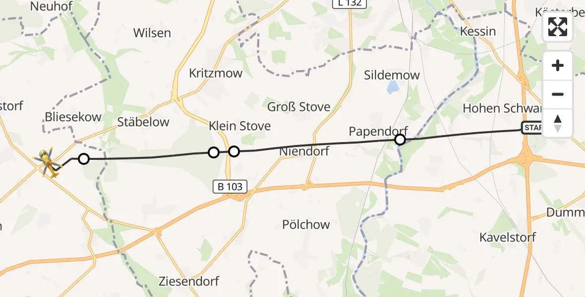 Flugroute Ambulanzhubschrauber Dummerstorf - Satow, 18 August 2026, 11:38
