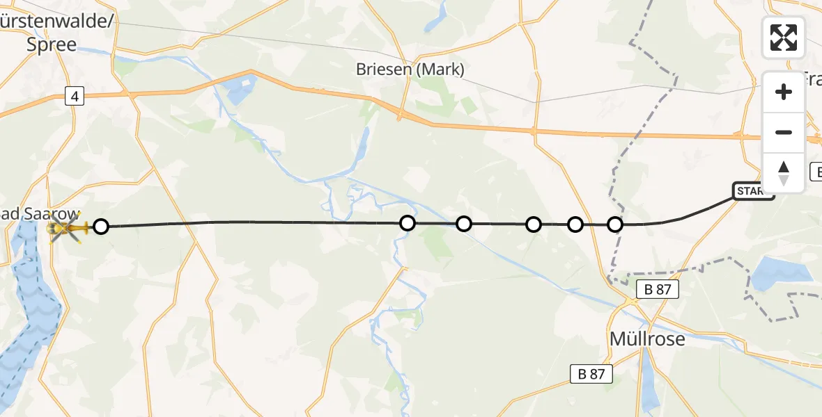 Flugroute Rettungshubschrauber Frankfurt (Oder) - Bad Saarow, 18 August 2026, 11:39